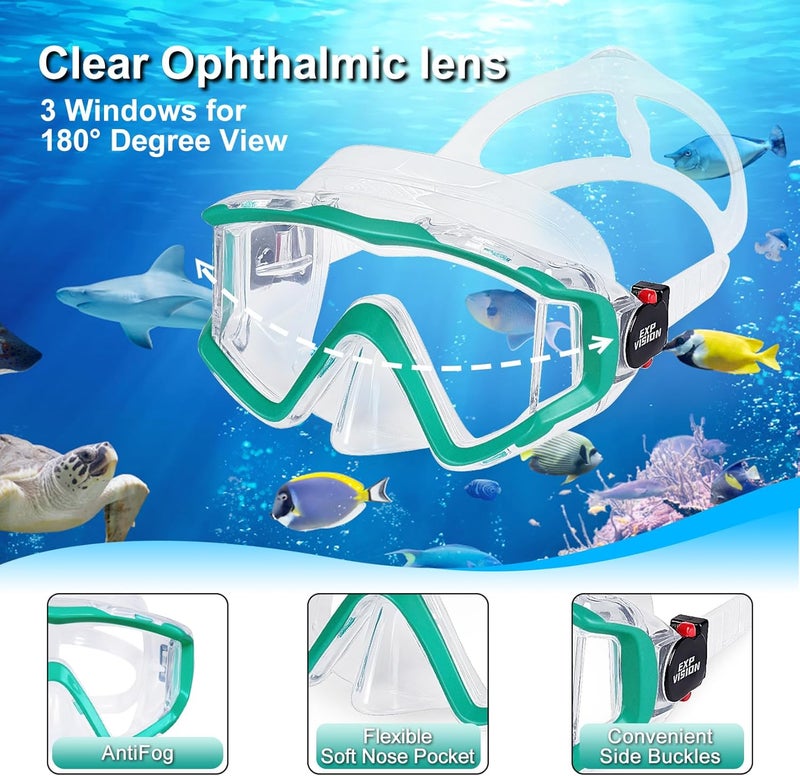 EXP VISION Snorkel Set Pano 3 Window Adult Snorkeling Gear, Professional Snorkel Goggles Anti-Fog Diving Mask, Anti-Leak Swim Goggles and Dry Top Snorkel for Diving, Snorkeling, Swimming - Image 2